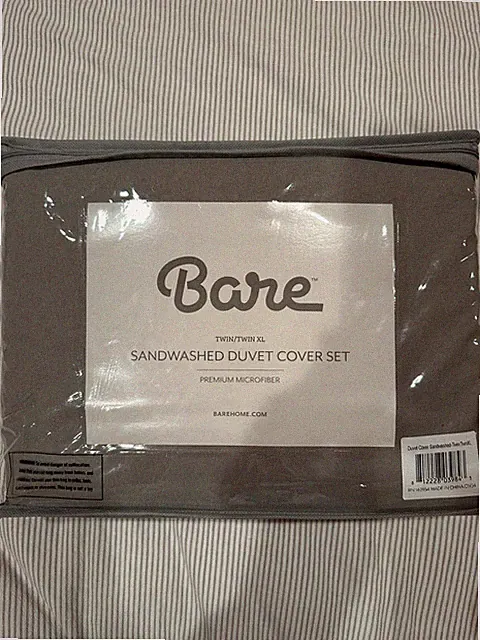 Bare Home Grey Sandwashed Duvet Cover Set in Twin/Twin XL, Great for dorms