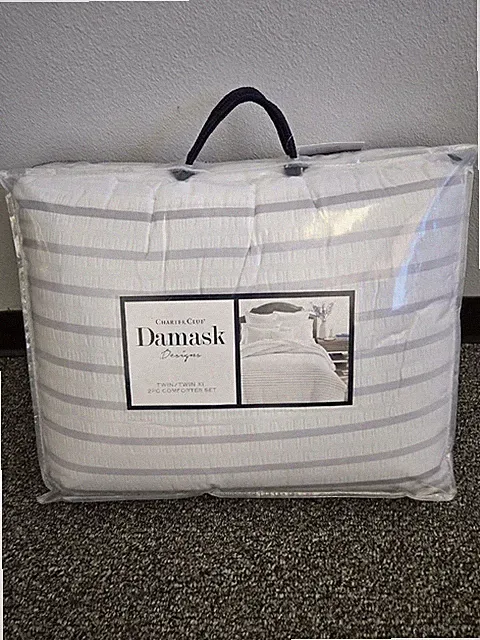 #= Charter Club Seersucker Ombre Stripe Twin/Twin XL Comforter Set White/Gray