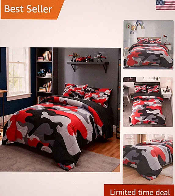 Chic Twin Size Camo Comforter Set - 5-Piece Microfiber Bed Set for Bold Teens