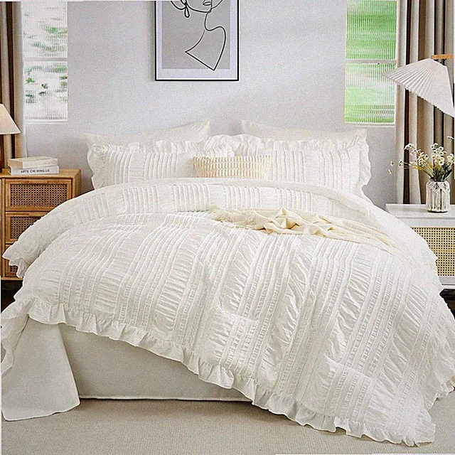 Comforter Full Size, White Ruffle Comforter for Dorm Room Essentials Full Bed...