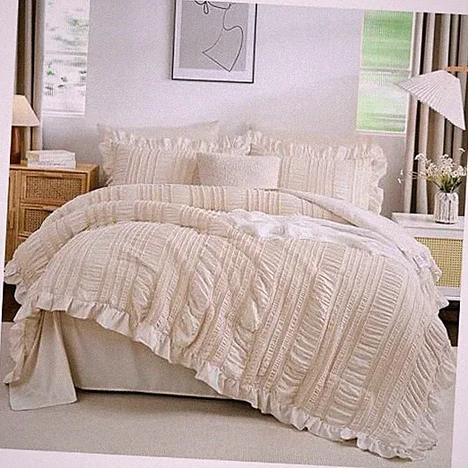 Comforter Set 6 Pieces Bed in a Bag for Dorm Room Essentials Boho Twin Beige