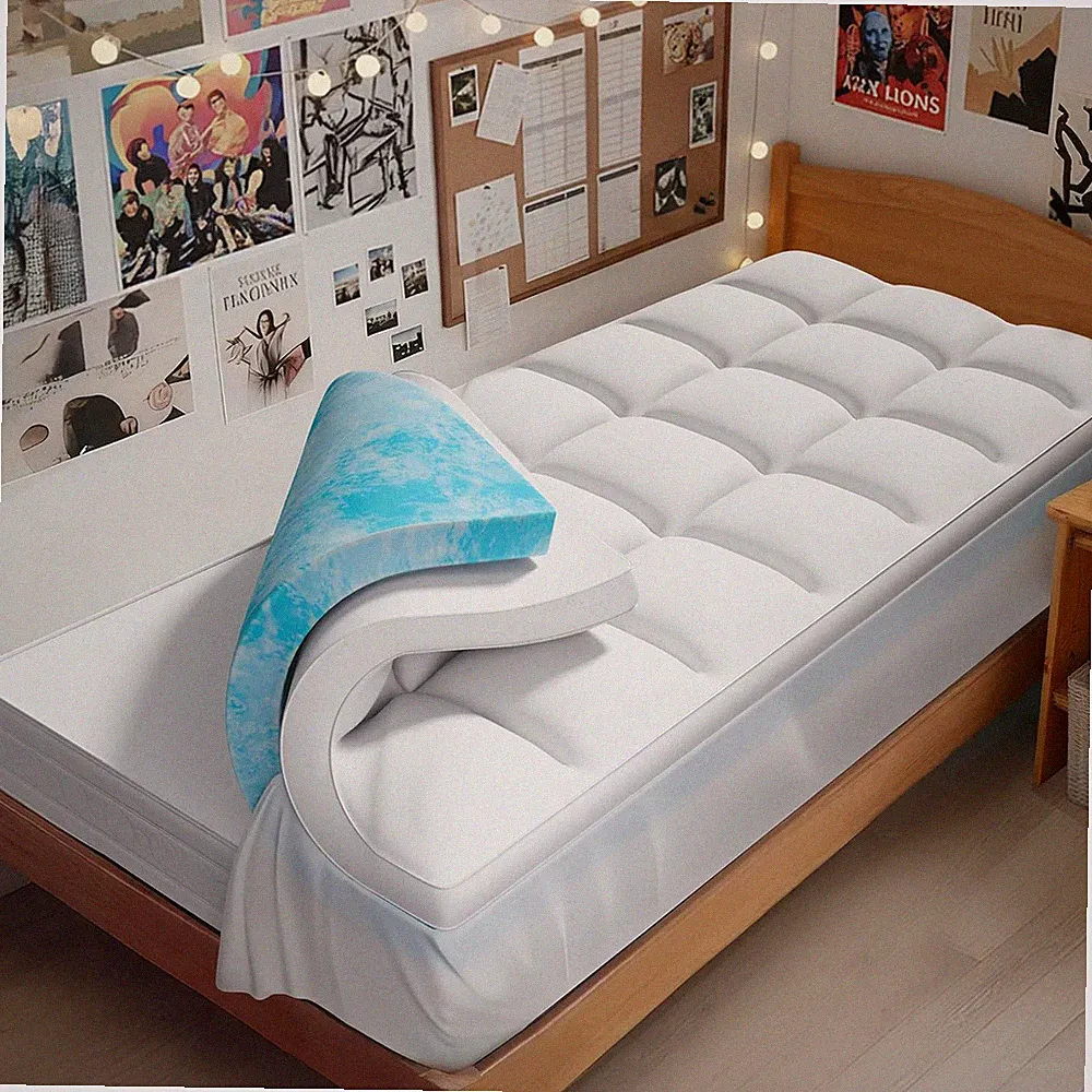 Cooling Gel & Pillow Top Twin XL Mattress Topper for College Dorms
