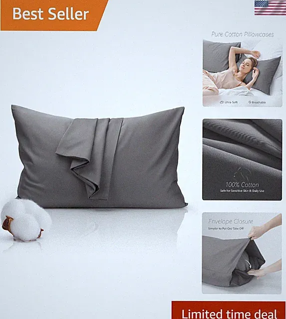 Cooling & Soft 100% Cotton Queen Pillowcase - Hair Care Essential in Gray