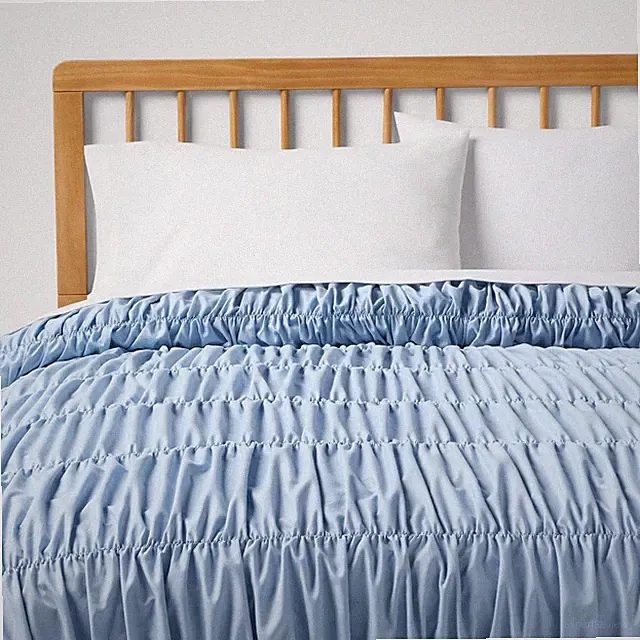 Full/Queen Ruched Comforter Light Blue for Dorm - Room Essentials