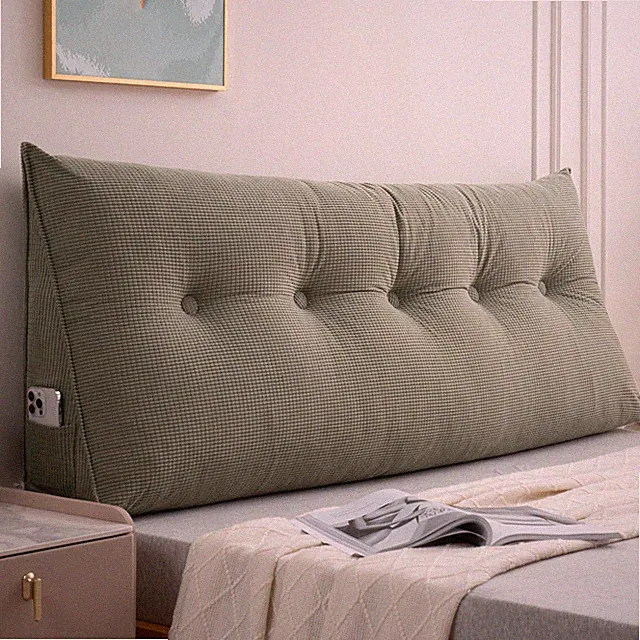 Headboard Pillow for Dorm Bed Overstuffed Backrest Cushion w/Side Pocket 39"-79"
