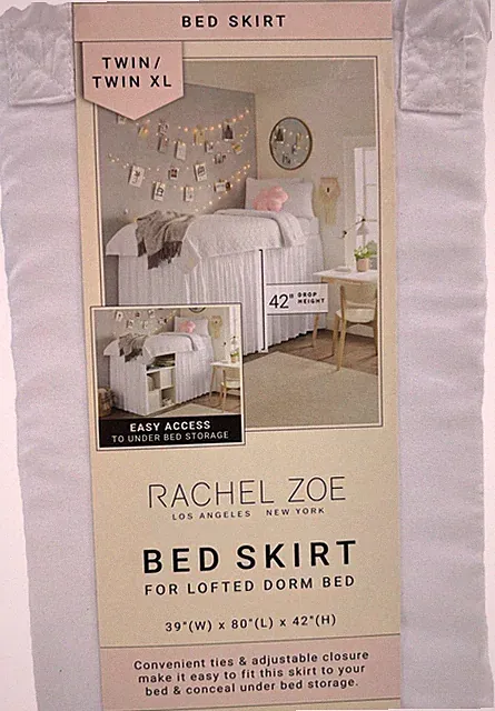 Long Bed Skirt For Raised Lofted Twin XL 42” Drop College Dorm Rachel Zoe WHITE