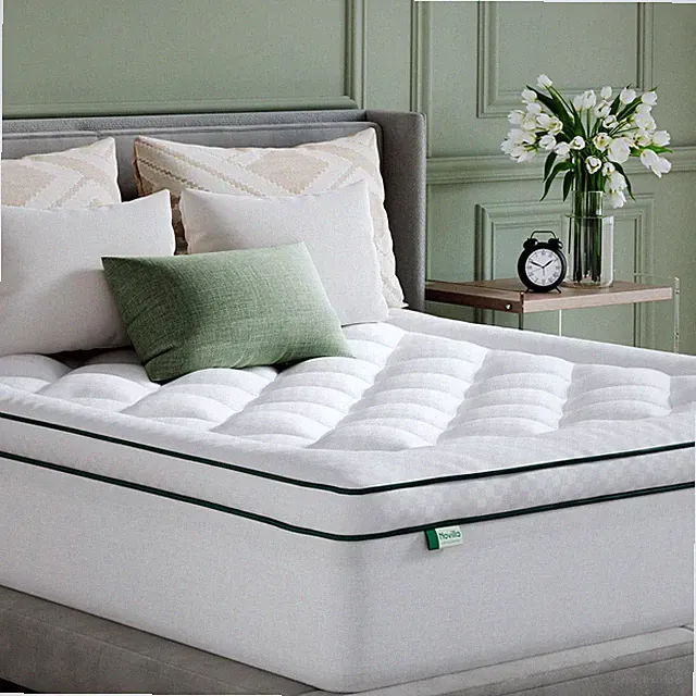 Mattress Topper, Soft Pillow Top for Dorm Bed, Breathable Full Green-white