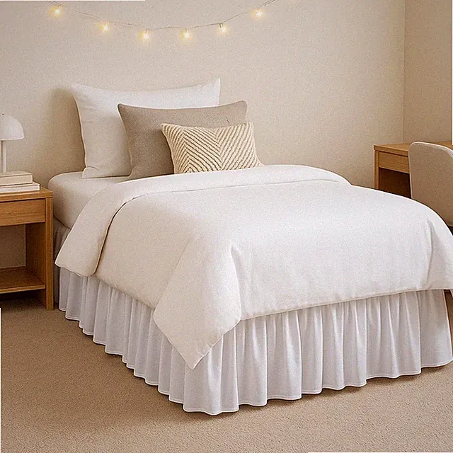 Microfiber Extra Long Ruffled Bed Skirt for Collage Dorm Room, Three Sided Panel