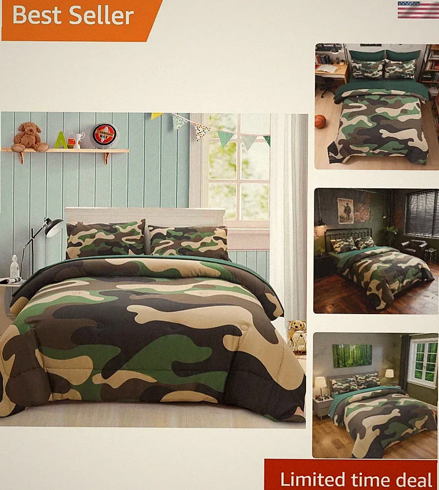 Modern Twin Camouflage Comforter Set - 5 Pieces for Boys and Girls Dorm Living