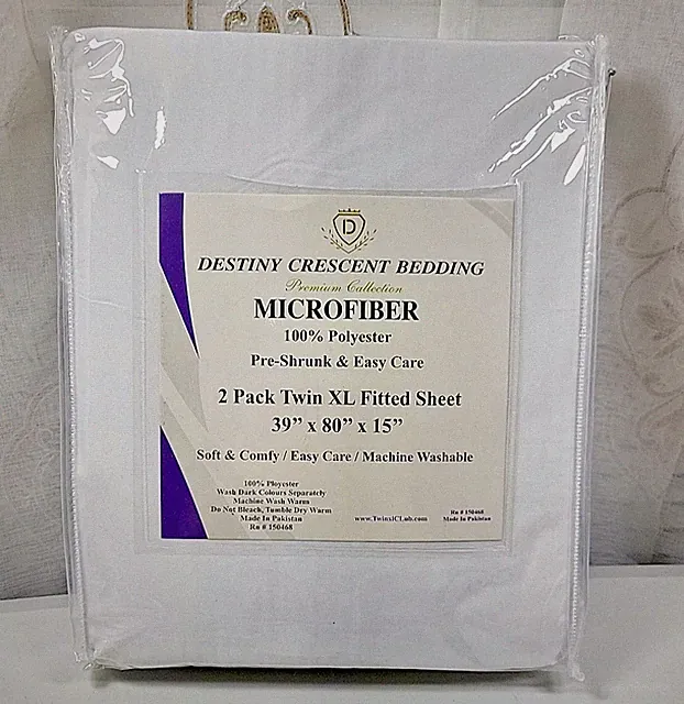 New 2 pk CRESCENT Bedding Microfiber Fitted Sheet TWIN XL-SPLIT KING White 15"
