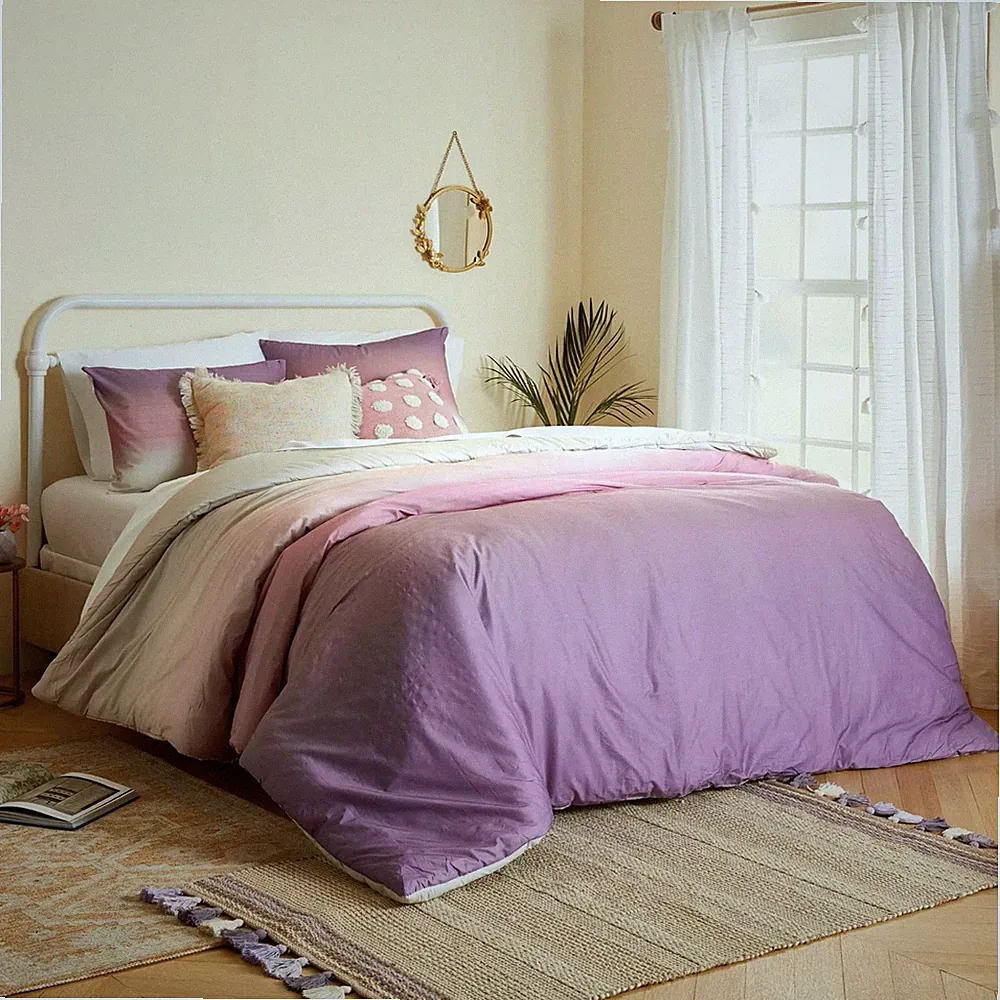 new Wild Sage Jenna PURPLE + PINK Ombré TWIN XL Duvet Cover & 1 Sham for DORM