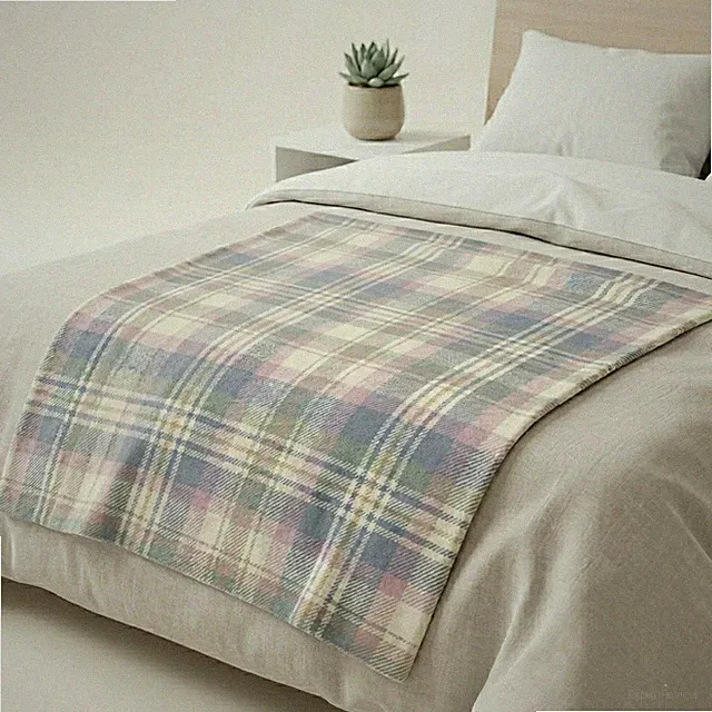 Pastel Tartan Blanket Soft Sage Lavender Plush Throw Aesthetic Gift for Her Dorm
