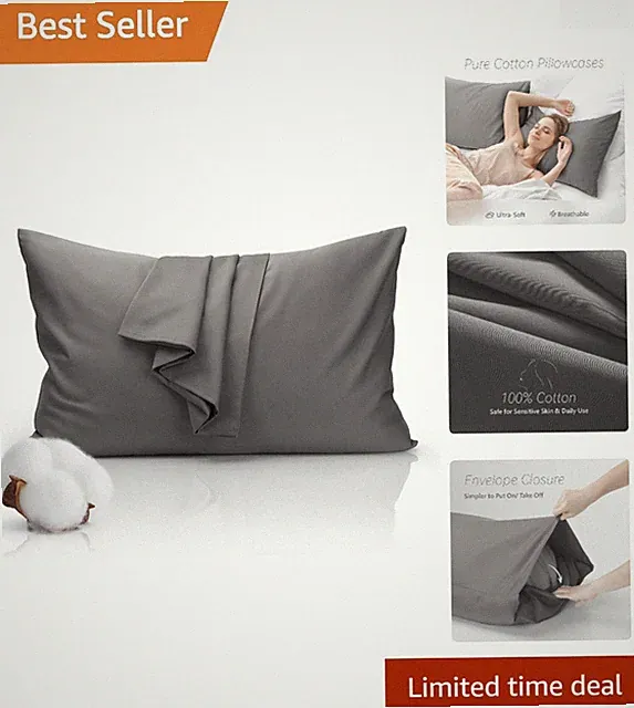 Pillowcase - 100% Cotton Envelope Closure Pillow Cover for Dorm Room Essentia...