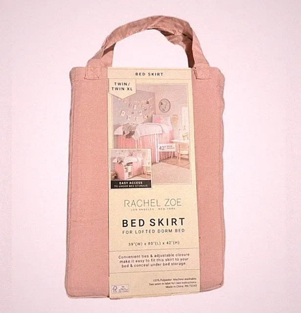 Rachel Zoe Pink Bed Skirt for Dorm Room, Lofted Twin XL, 42" Drop Height