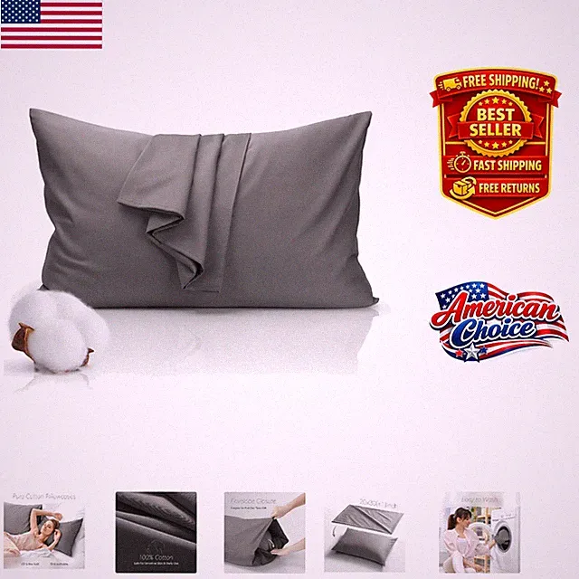 Soft 100% Cotton Gray Pillowcase - Perfect for Dorm Rooms and Home Decor