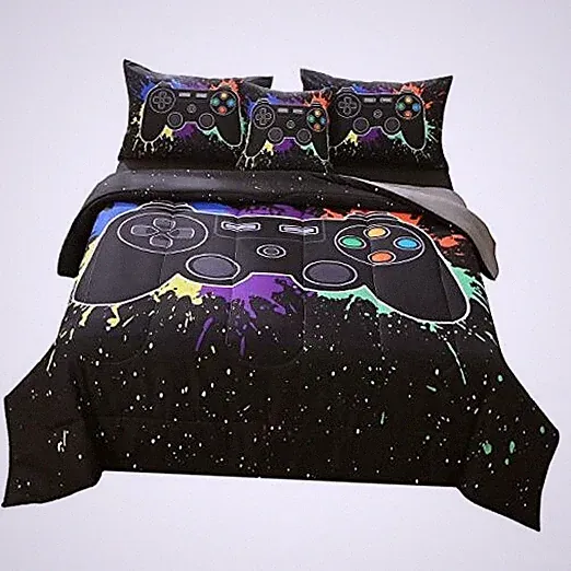 Twin Gamer Comforter Sets for Boys&Girls ,6 Piece Bed in Twin (6-Piece) Black