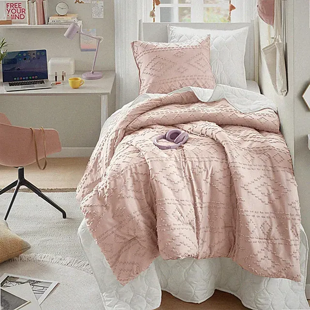 Twin XL Comforter Set: Boho Dorm Bedding for Girls - Pink Sham Included!