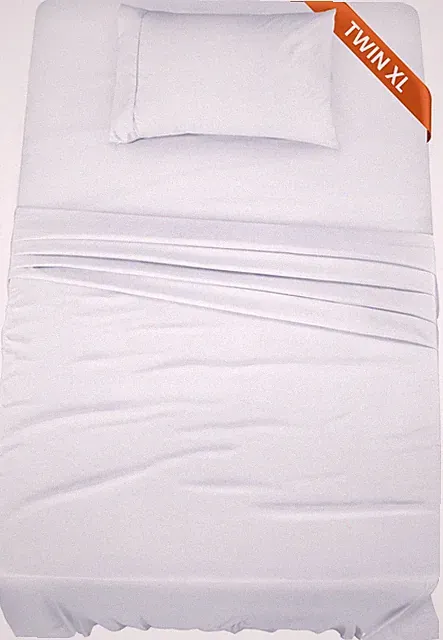 Twin Xl White Bed Linen Set 3 Piece Brushed Microfiber Sheet Set For Dorms