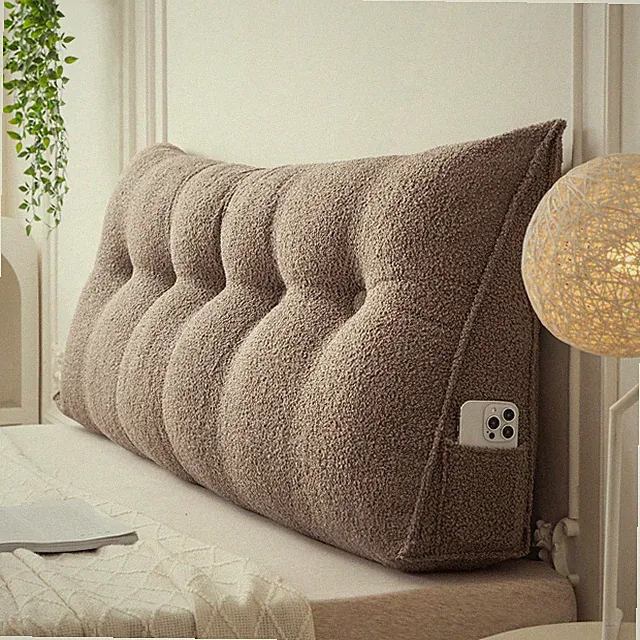 Wedge Pillow for College Dorm Bed Teddy Plush Cushion w/ Full Filling & Pocket